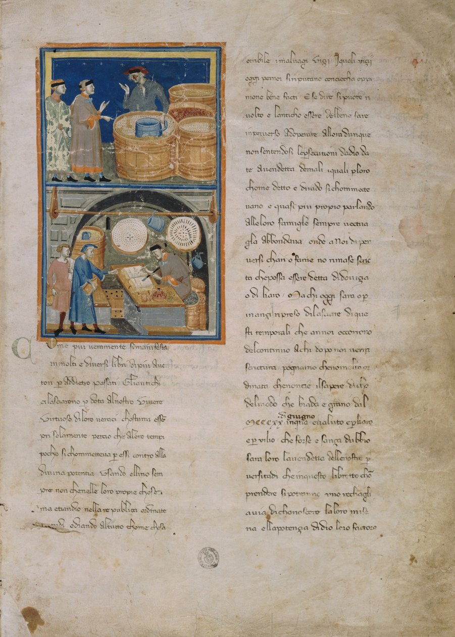 En olivenhandler på markedet og i butikken hans av Master of the Biadaiolo Codex Master of the Biadaiolo Codex