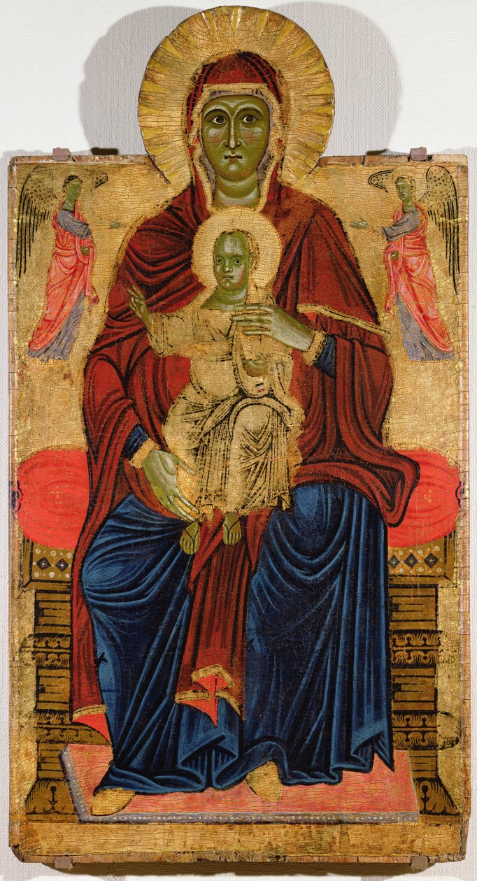 Madonna Enthroned (olje på lerret på panel) av Master of the Bigallo Crucifix