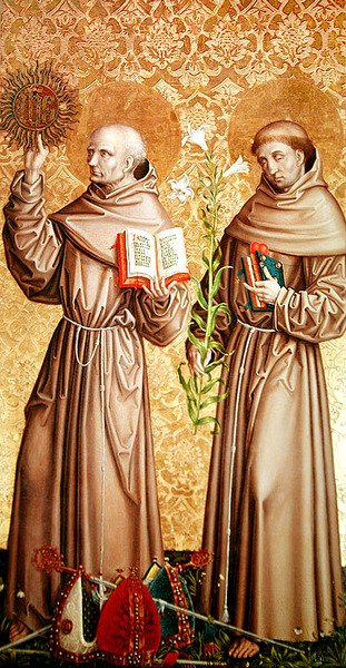 St. Bernardino av Siena og St. Antonius av Padua, høyre panel fra retablet på høyalteret, 1480 av Master of the Carnation