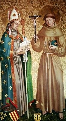 St. Louis av Toulouse og St. Frans av Assisi, venstre panel fra retablet på høyalteret, 1480 av Master of the Carnation