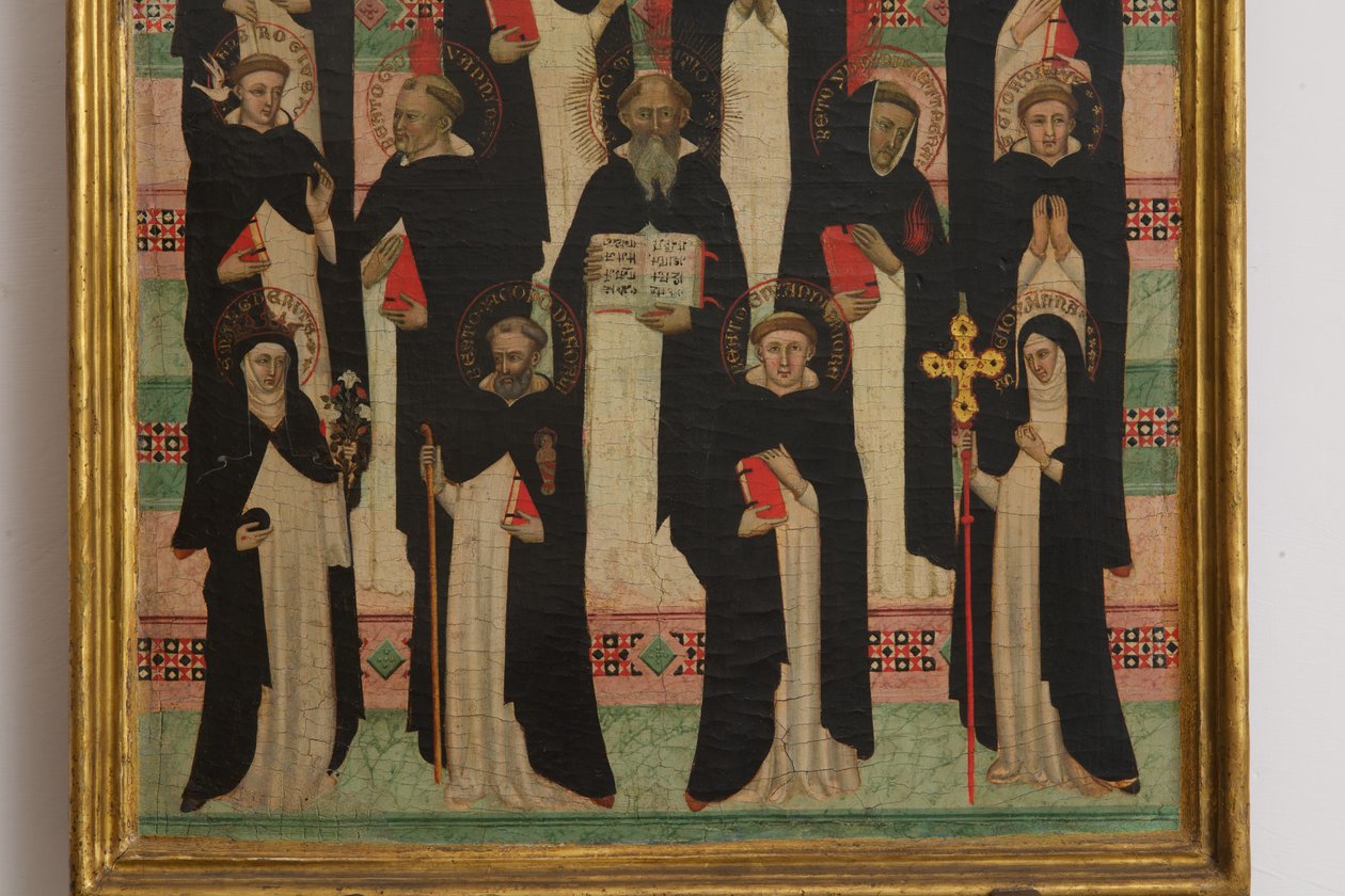 Detalj av jomfruen, Kristus og de 17 helliges tempera på panel av Master of the Dominican Effigies