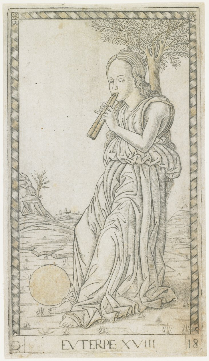 Euterpe, ca. 1465 (gravering forsterket med gull) av Master of the E Series Tarocchi Master of the E Series Tarocchi
