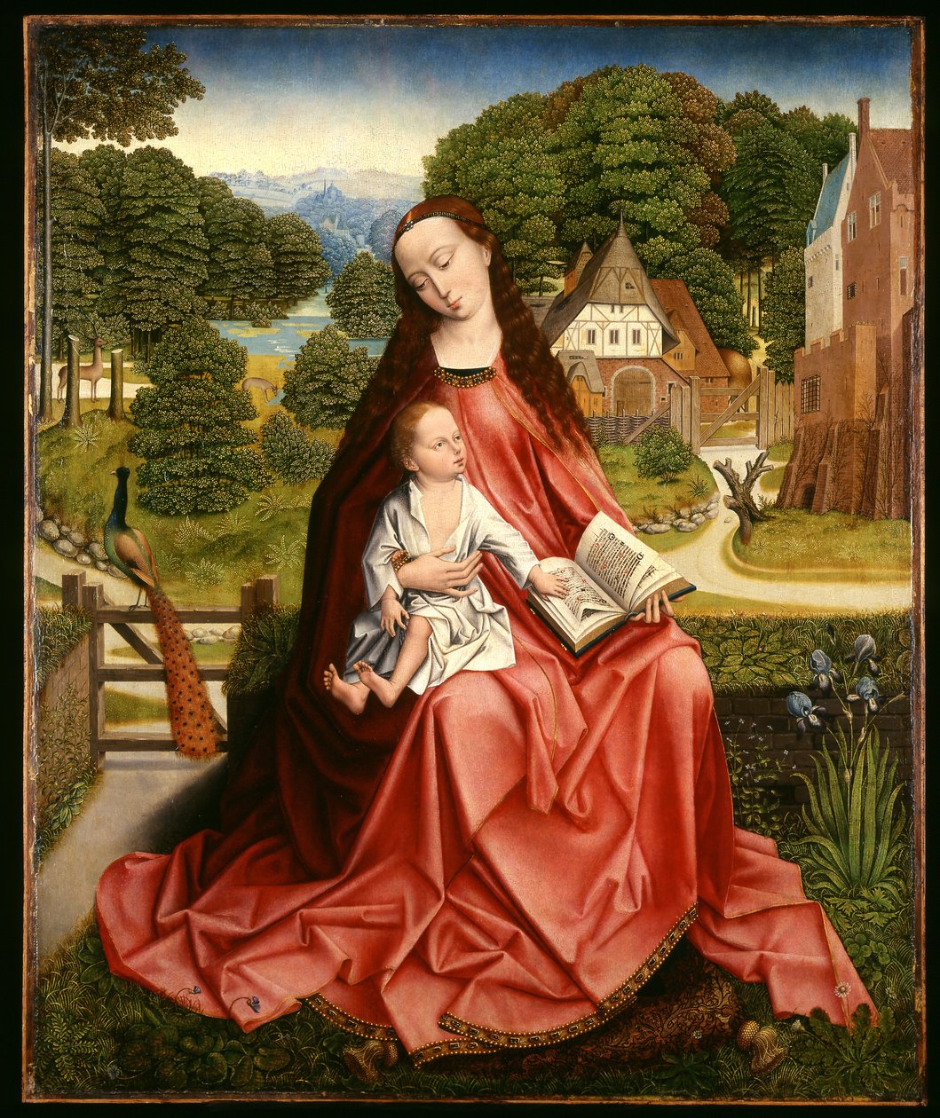 Jomfru og barn i et landskap, ca. 1492-98 av Master of the Embroidered Foliage