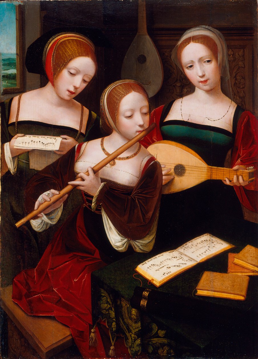 Tre musikere, ca. 1530 av Master of the Female Half Lengths