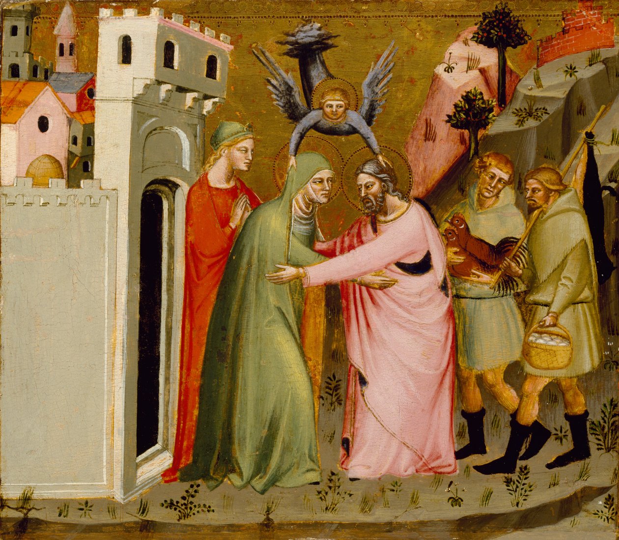 Møtet mellom Anna og Joachim ved Golden Gate, ca. 1370-90 (tempera og bladgull på panel) av Master of the Golden Gate Master of the Golden Gate