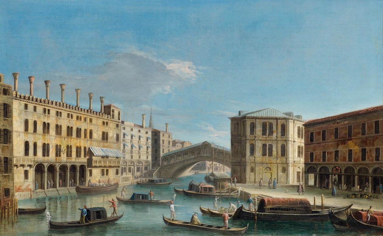 Canal Grande med utsikt over Rialtobroen av Master of the Langmatt Foundation Views