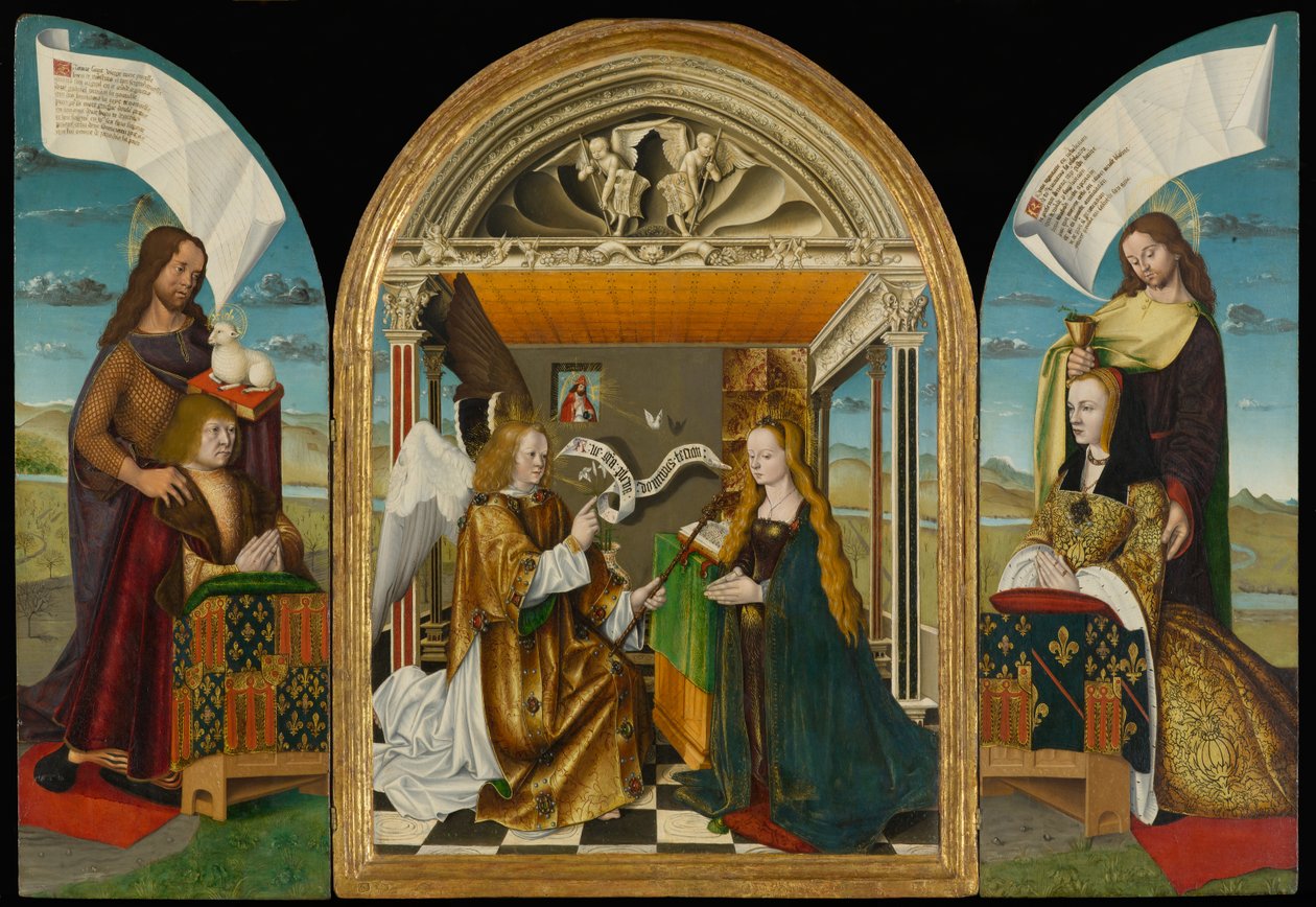 Bebudelsen med hellige og givere, kalt Latour dAuvergne Triptych, ca. 1497 (tempera og olje på panel) av Master of the Latour dAuvergne Triptych Master of the Latour dAuvergne Triptych