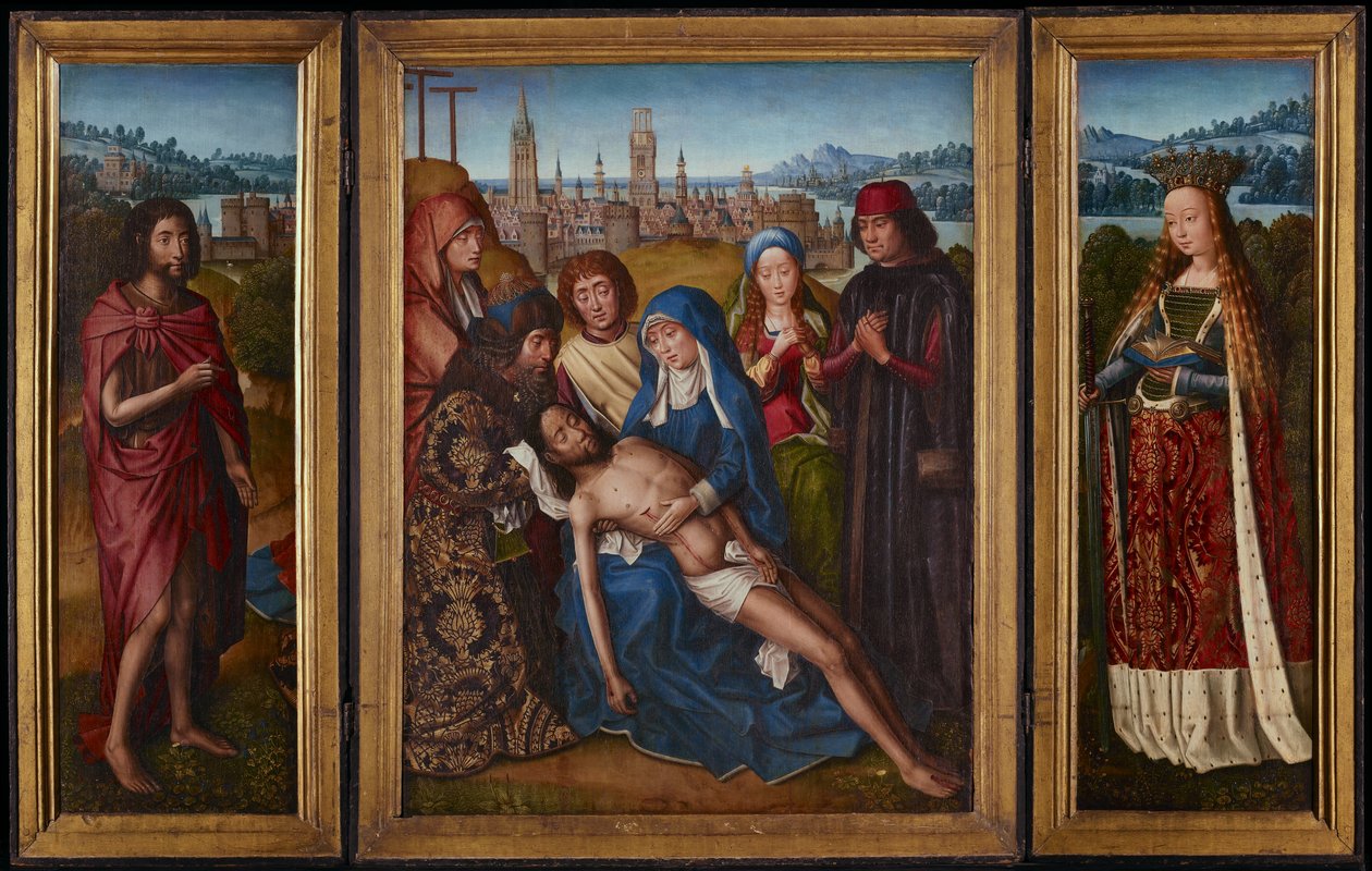 Klagesang med døperen Johannes og den hellige Katarina av Alexandria, ca. 1493-1501 av Master of the Legend of Saint Lucy