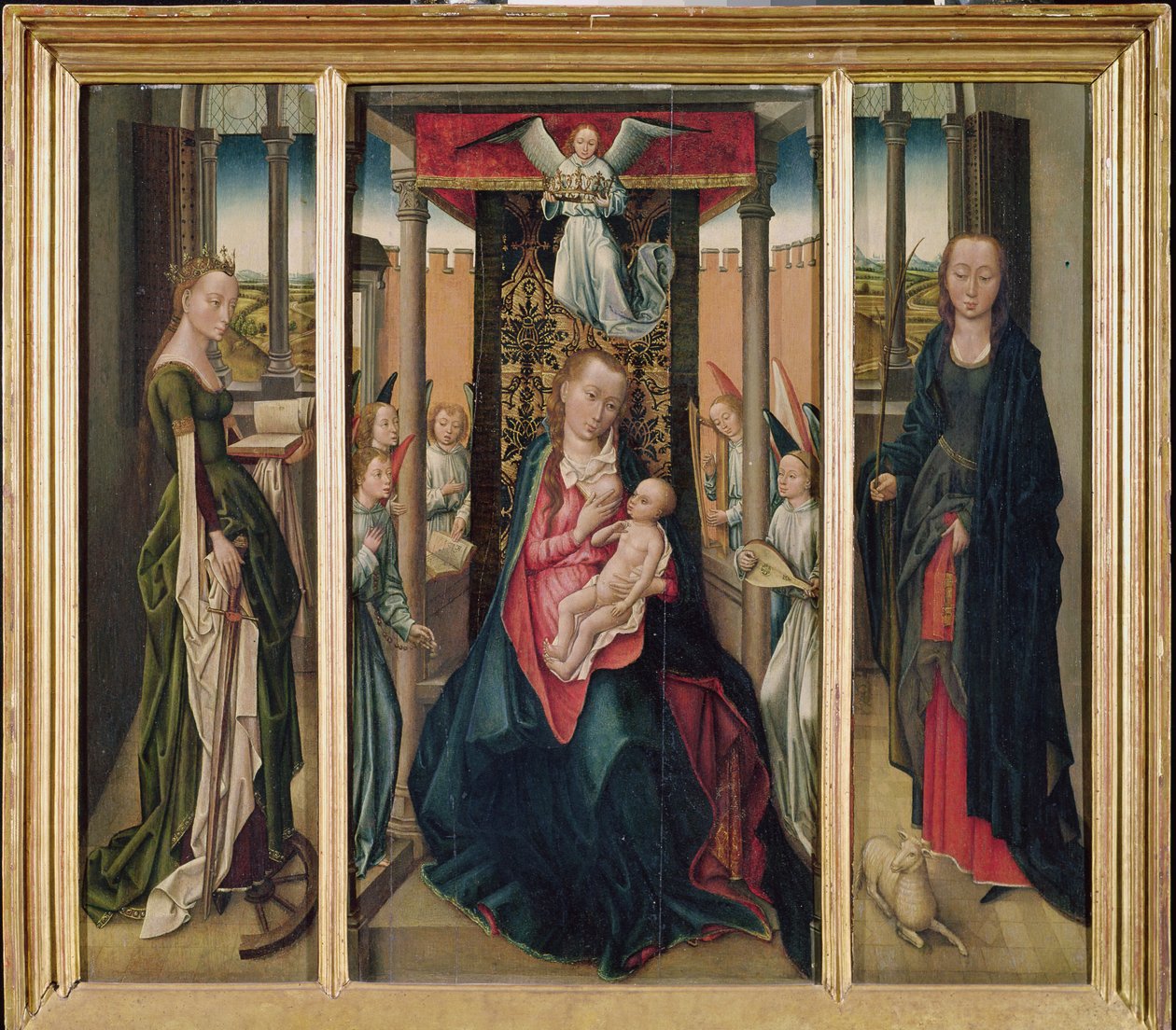 Jomfruen og barnet med SS. Catherine og Agnes av Master of the Legend of St. Catherine