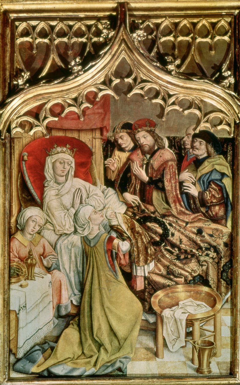 St. Elizabeth-altertavlen, detalj som viser fødselen til St. Elizabeth (1207-31) 1474-77 (tempera på panel) av Master of the Legend of St. Elizabeth
