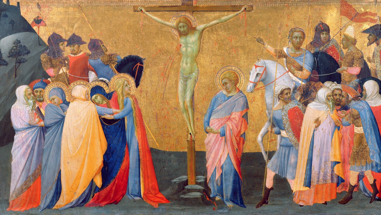 Korsfestelsen, fra et predella-panel (tempera på panel) av Master of the Madonna of San Pietro of Ovila