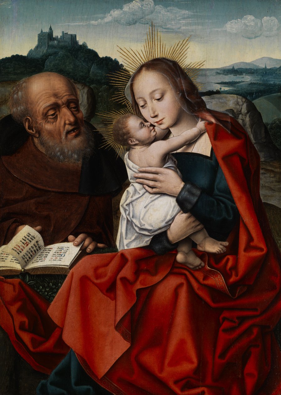 Hellig familie i et landskap av Master of the Mansi Magdalen