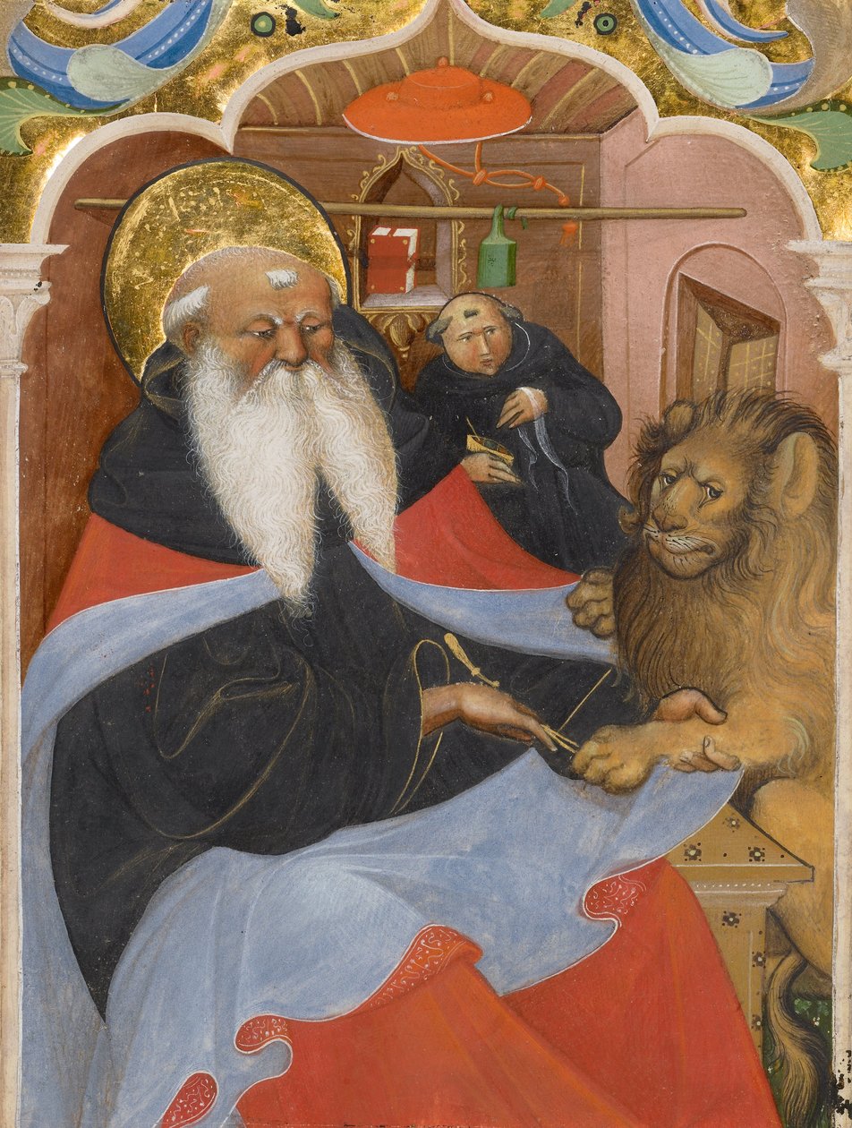 Saint Jerome trekker ut en torn fra en løvepote av The Master of the Murano Gradual