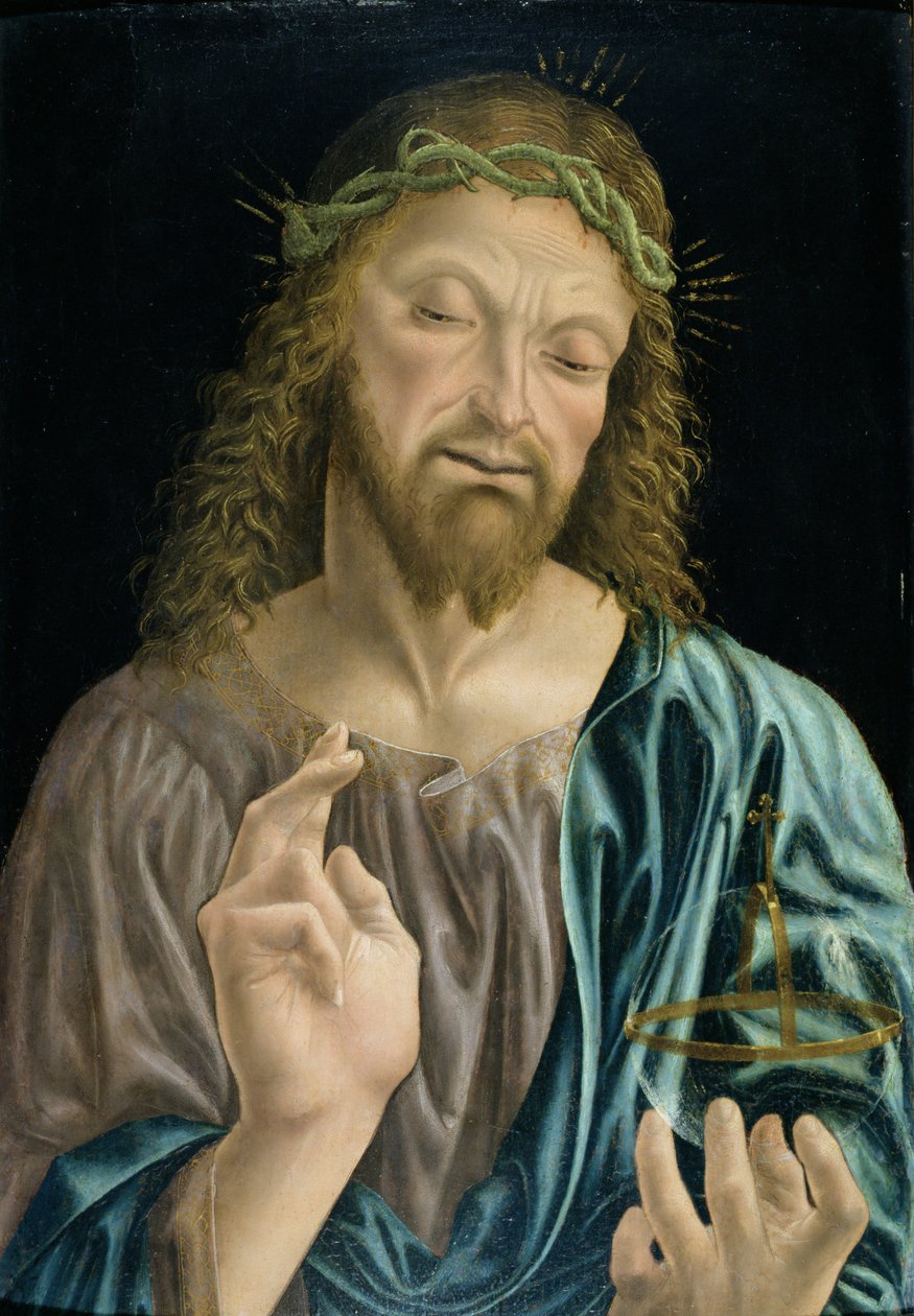 Kristus Frelseren Mundi, ca. 1490-94 (tempera på panel) av Master of the Pala Sforzesca