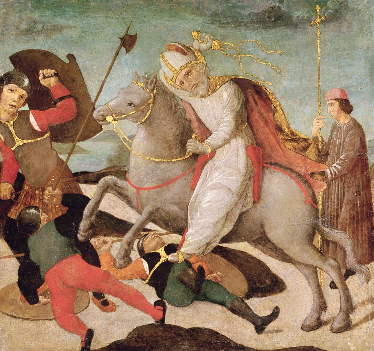 Åpenbaringen av St. Ambrosius i slaget ved Milano, ca. 1495 av Master of the Pala Sforzesca