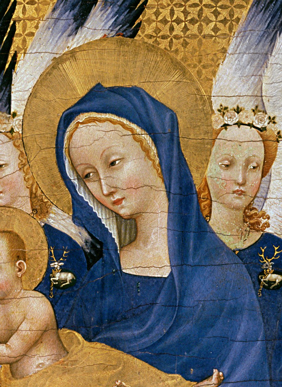Jomfru og barn, ca. 1395-99 (eggtempera på eik) (detalj av 3028) av Master of the Wilton Diptych