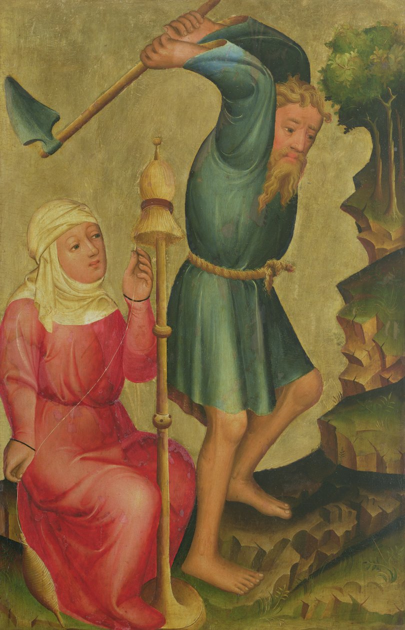 Adam og Eva på jobb, detalj fra Grabow-altertavlen, 1379-83 (tempera på panel) av Master Bertram of Minden