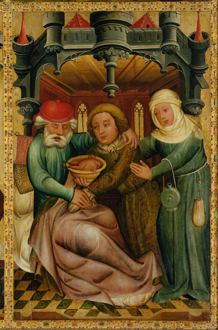 Den stjålne velsignelsen fra St. Peters høyalter i Hamburg, Grabower-alteret, 1383 (tempera på panel) av Master Bertram of Minden