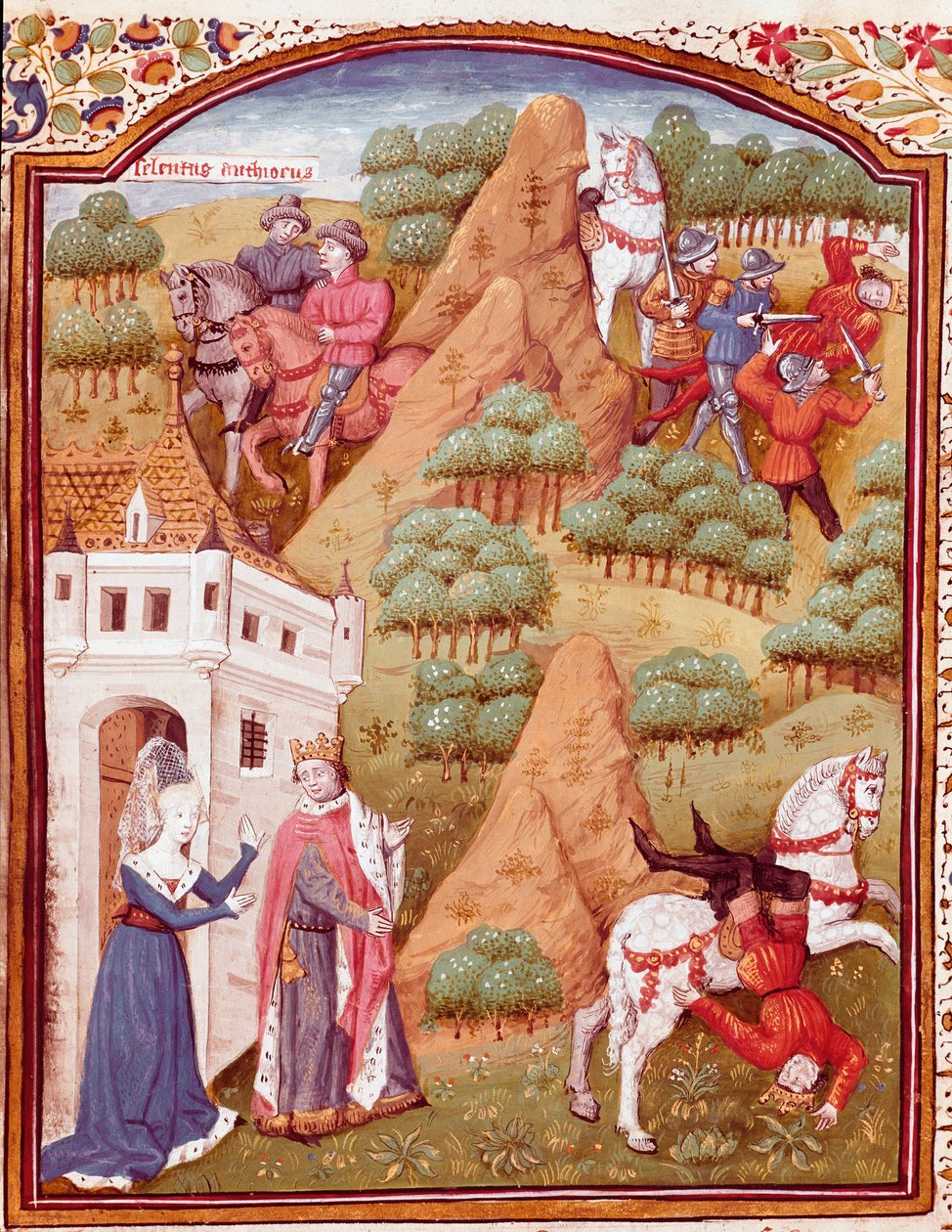 Seleucus (Seleucus) I Nikator og hans far Antiochos (Antiochus) konge av Asia og Syria. Miniatyr hentet fra "" Sakene om edle menn og uheldige kvinner"" (De casibus) av Giovanni Boccaccio sa Jean Bo av Master Dunois