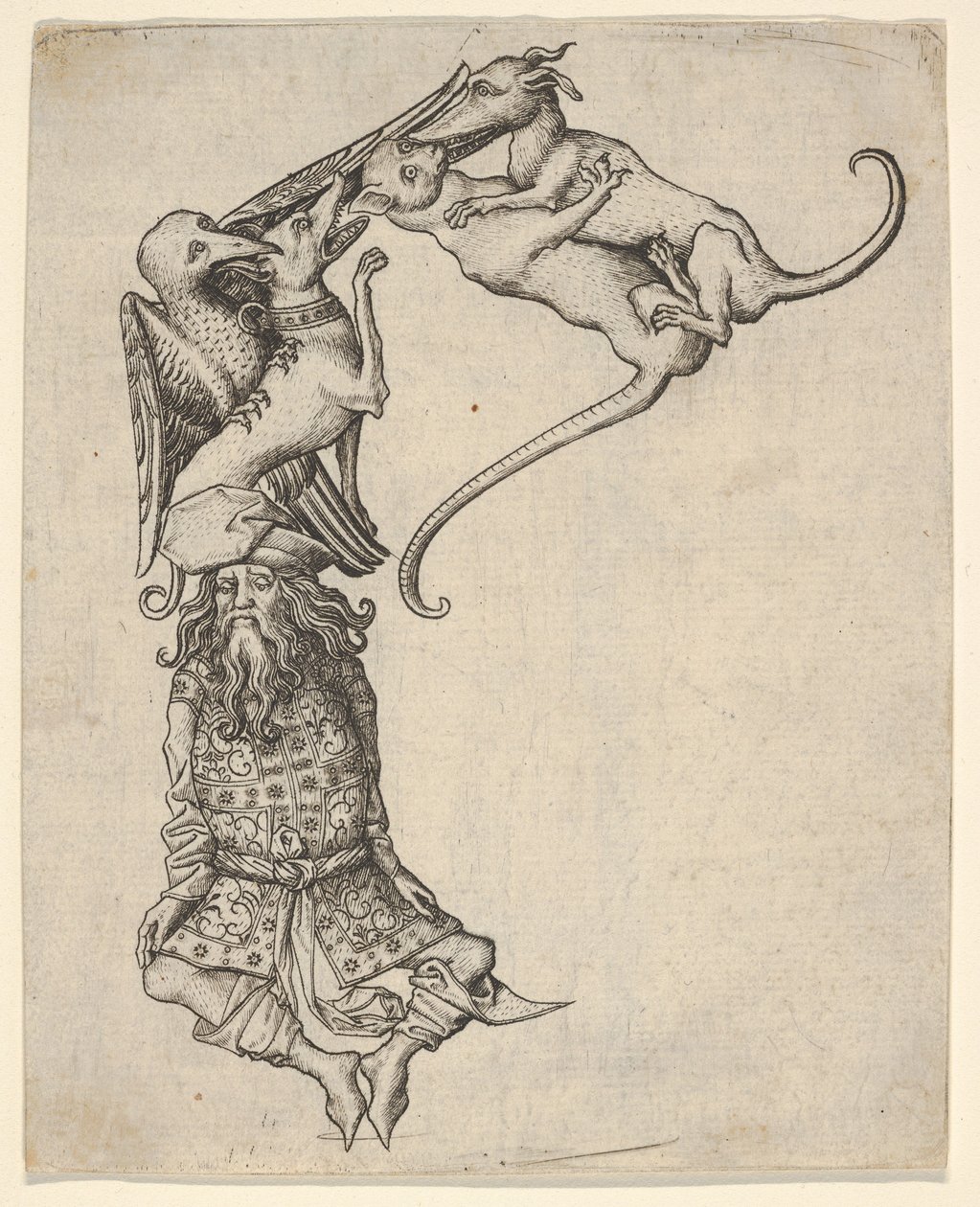 Bokstaven E, fra alfabetet, 1466-67. av Master ES