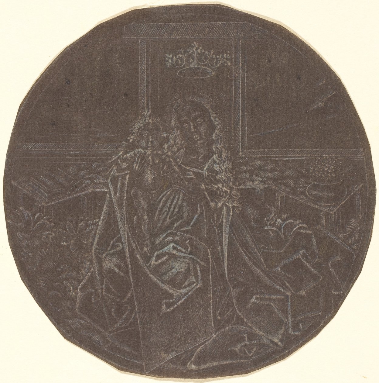 The Madonna and Child in a Garden   1235900   no       norwegian Successfully Translated  Original: Portret van een schaars geklede onbekende danseres op een programma voor een concert, reclame voor Comptoir Photographique de lOuest Translat: Portret van e av Master E.S. Facsimile