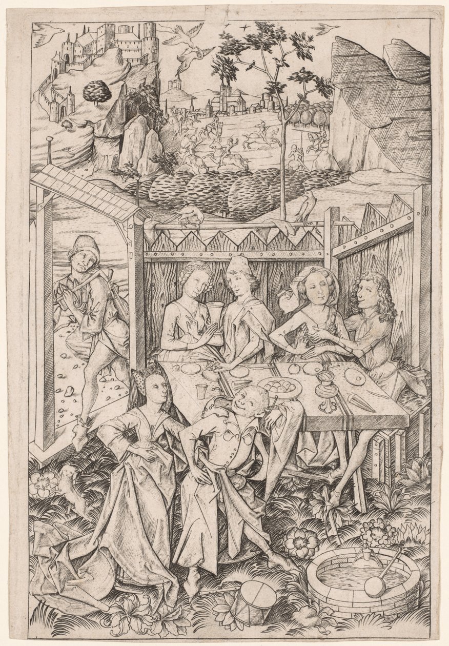 Kjærlighetens hage stor tallerken, ca. 1465. av Master E. S.