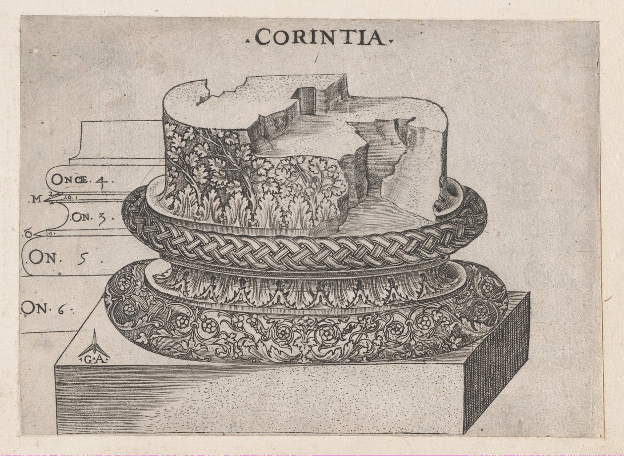 Mirror of Roman Magnificence: Corinthian base, ca. 1537., ca. 1537 av Master GA