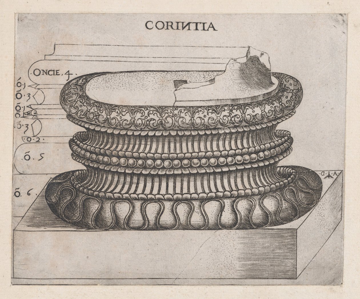 Mirror of Roman Magnificence: Corinthian base, ca. 1537, ca. 1537 av Master GA