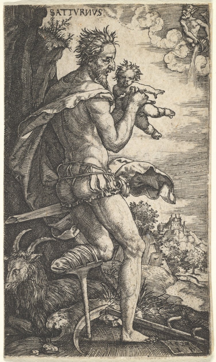 Saturn fra The Gods Who Preside Over the Planets, 1525. av Master I.B.