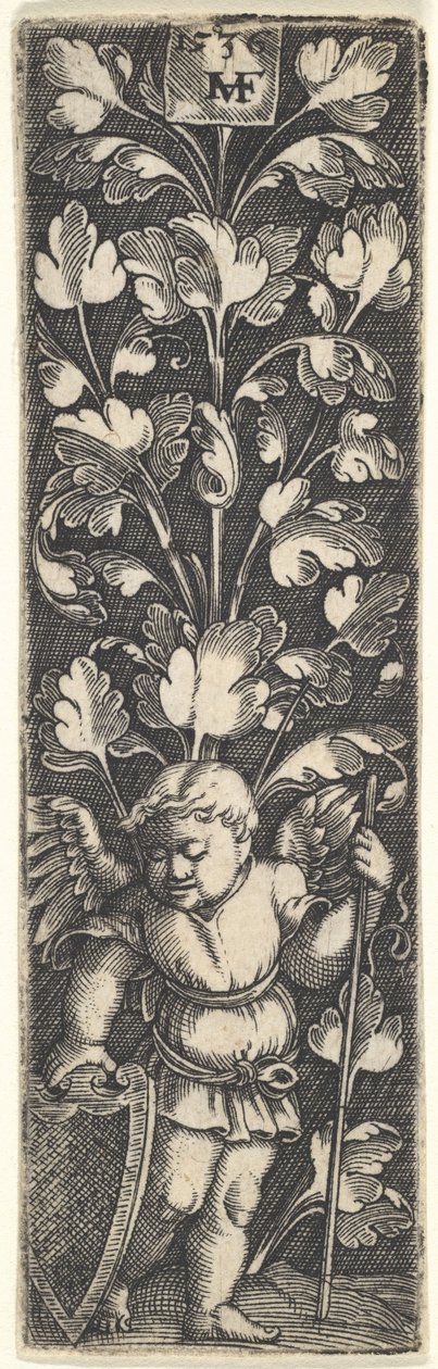 Ornament med et geni som holder et skjold, 1536. av Master MVHF
