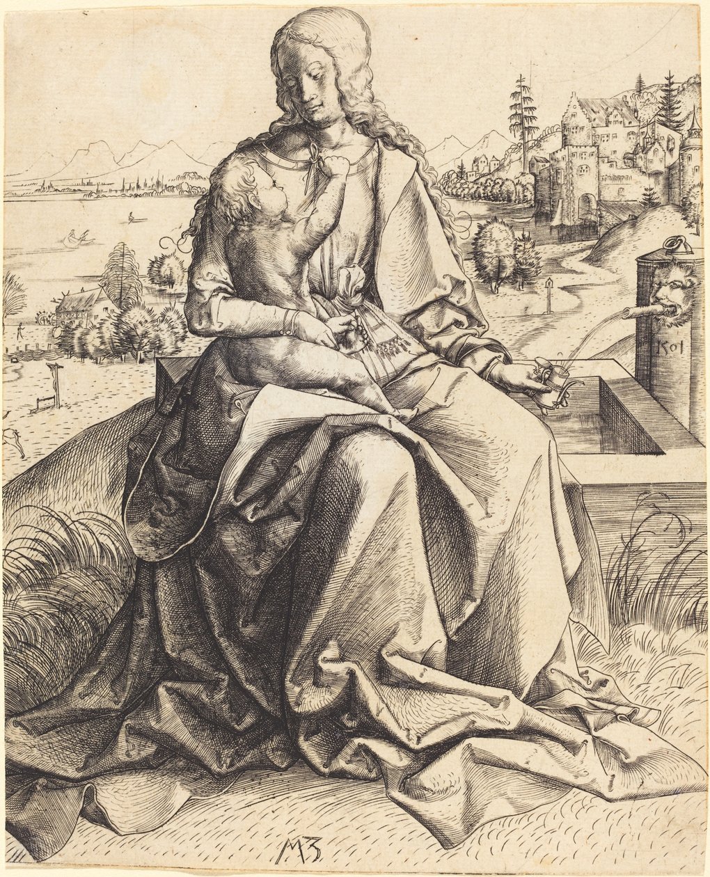 Madonna og barn ved en fontene av Master MZ