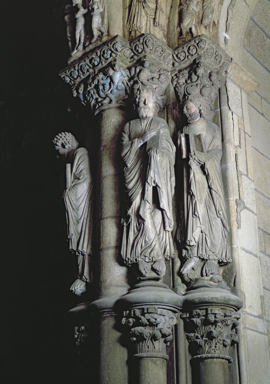 Detalj av Portico de la Gloria som viser St. Andrew-stein av Master Mateo