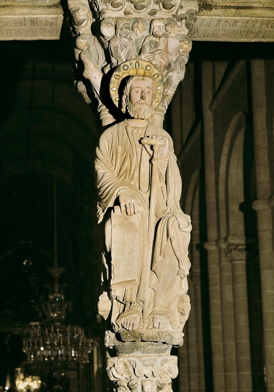 Mullion med figur av Saint James, Portico of Glory, Cathedrale Santiago de Compostela av Master Mateo