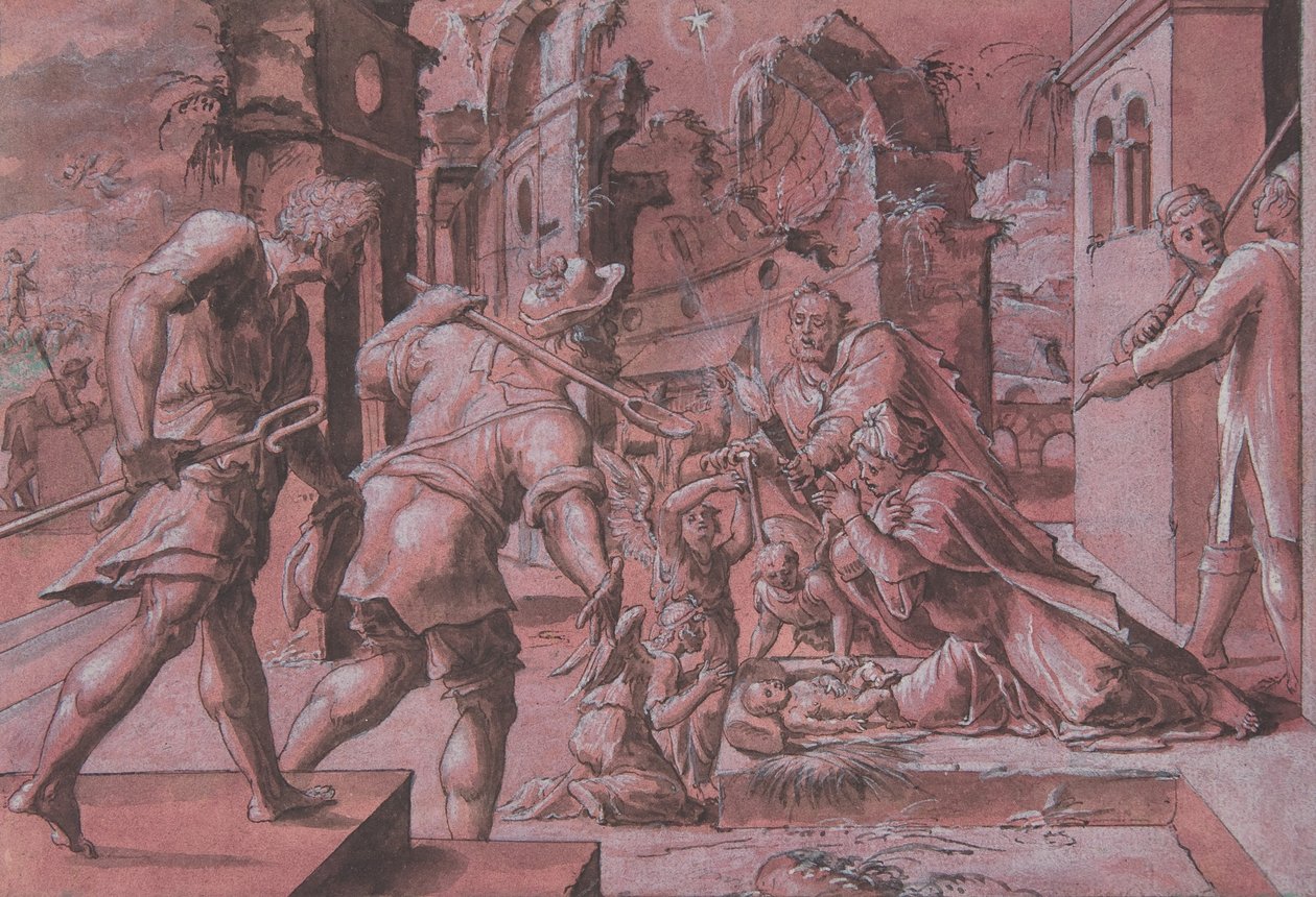 Tilbedelse av hyrdene, 1540-60. av Master Of The Liechtenstein Adoration