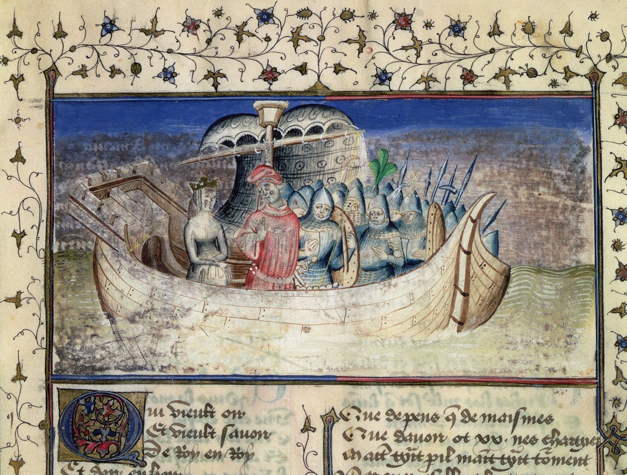 Trojaneren Brutus setter seil for Storbritannia, fra The History of the Kings of Britain av Geoffrey av Monmouth (1100-54) av Master Wistace