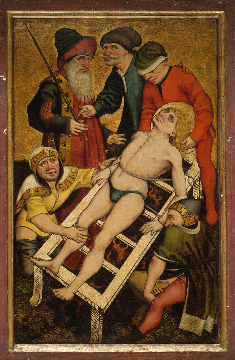 The Martyrdom of Saint Lawrence, omvendt Å gi drikke til de tørste. av Master of Alkmaar