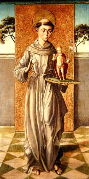 Saint Anthony av Padua med Kristusbarnet (olje på panel) av Master of Astorga