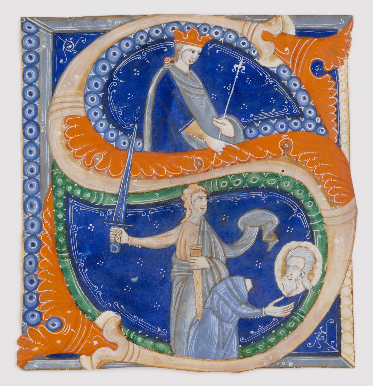 Manuskriptbelysning med halshugging av Saint Paul i en innledende S, fra en Gradual, ca. 1278. av Master of Bagnacavallo
