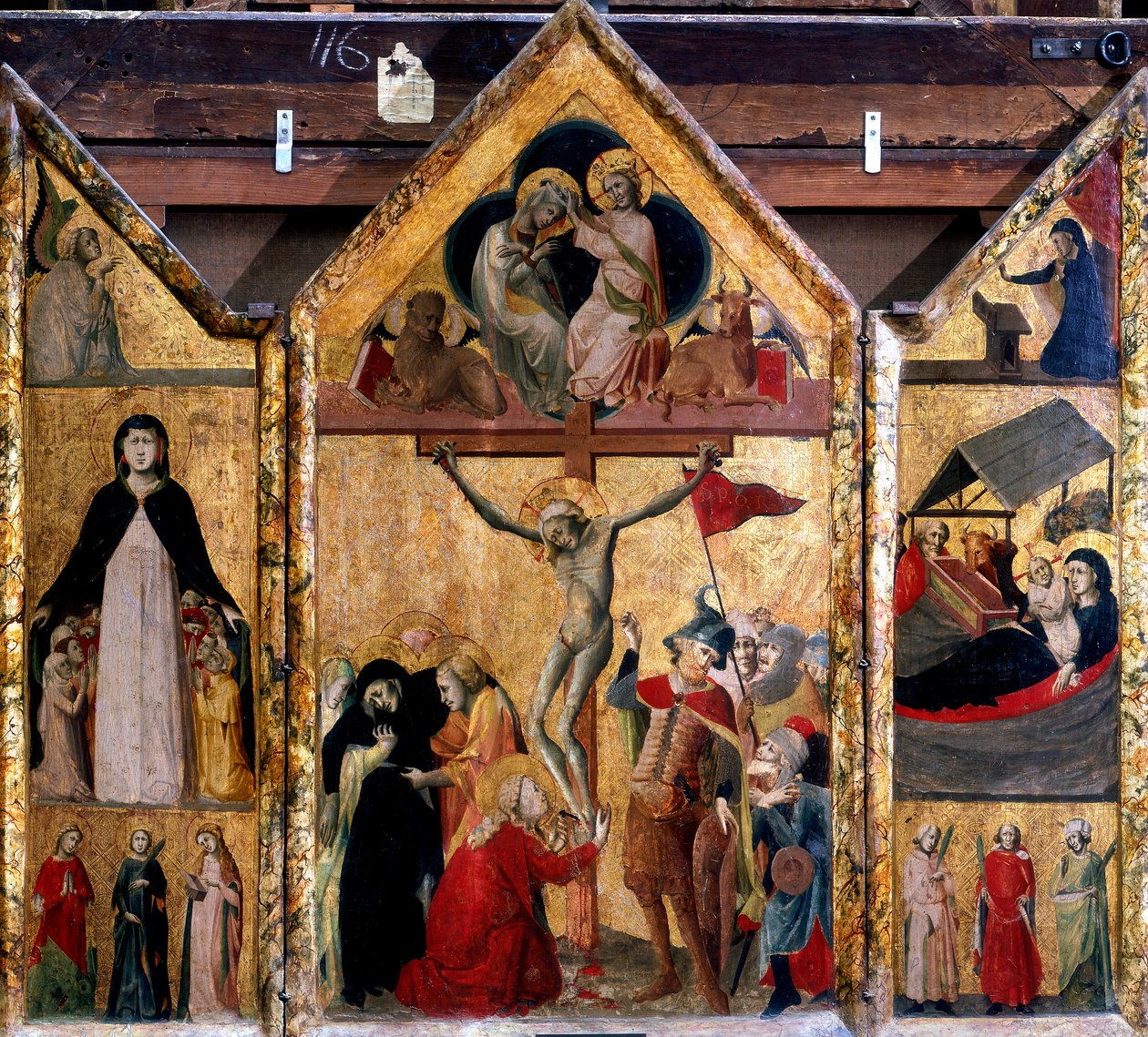Triptyk med korsfestelsen som sentralpanel, c1333 av Master of Bologna