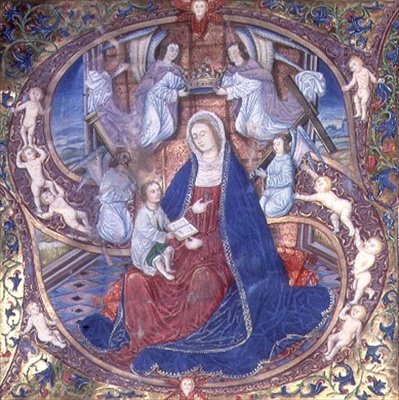 Jomfruen og barnet omgitt av engler (vellum) av Master of Burgo de Osma