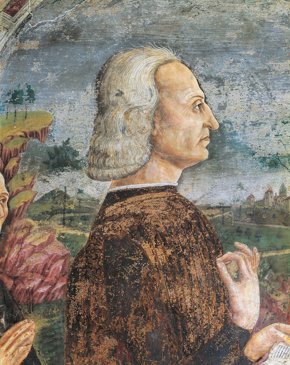 Italia, Piemonte-regionen, Alessandria-provinsen, Serralunga di Crea, Sacro Monte di Crea, Sanctuary of Santa Maria Assunta, Kapellet til St. Margareta av Antiokia Portrett av Guglielmo VIII Palaeologus, Marquis of Monferrato, Fresco av Master of Crea