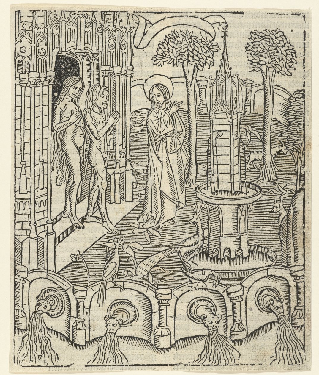 Gud viser Adam og Eva paradis av Master of Delft (attributed to)