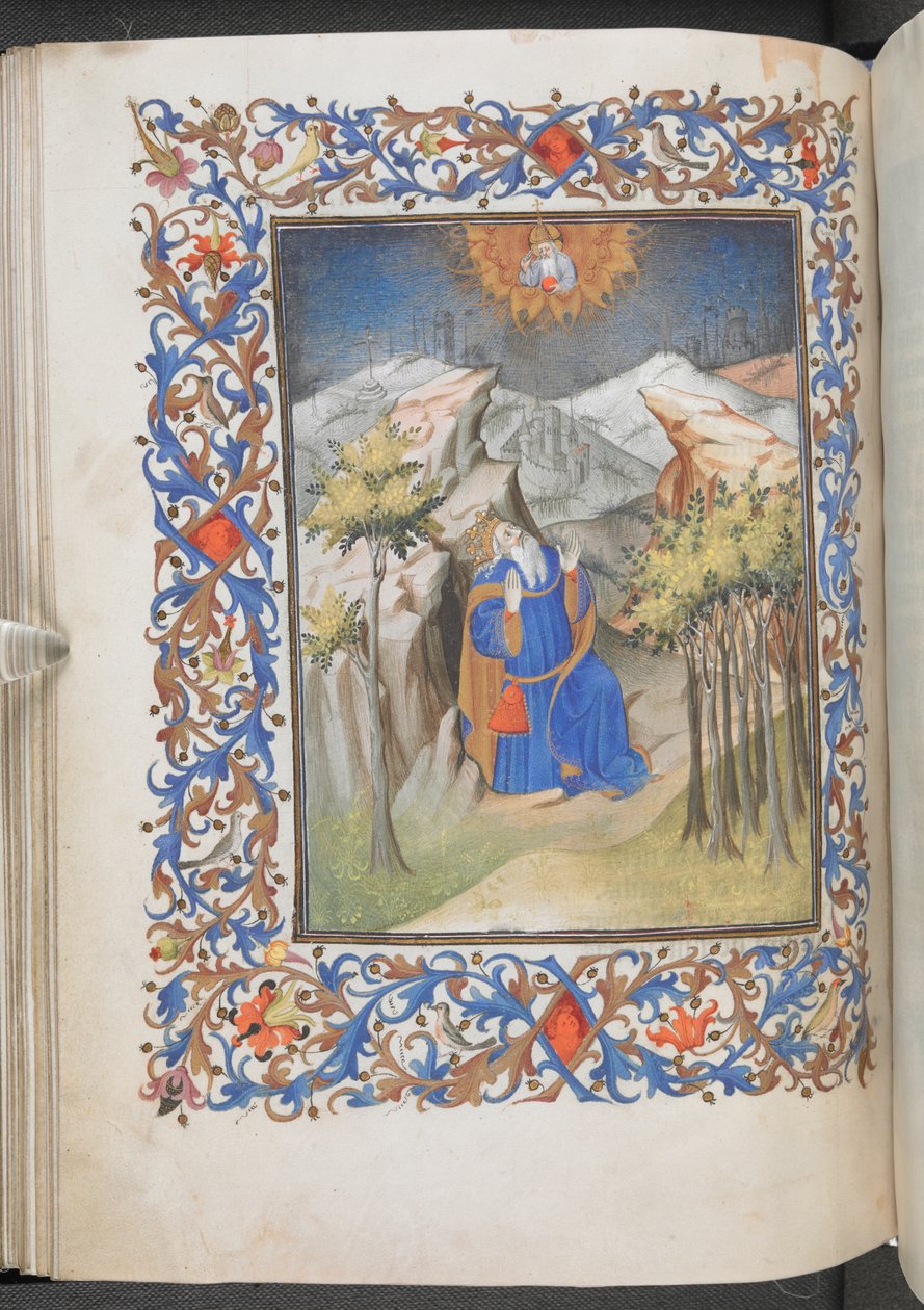 David ved bønn, Anjou Hours, Egerton 1070, f.44v (vellum) av Master of Egerton