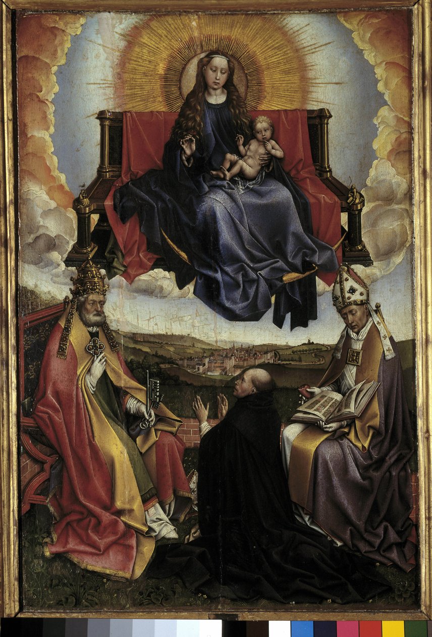 Virgin in Glory mellom St. Peter og St. Augustine. Maleri av Robert Campin kalt Mesteren av Flemalle (1378-1444) Musee Granet, Aix en provence av Master of Flémalle