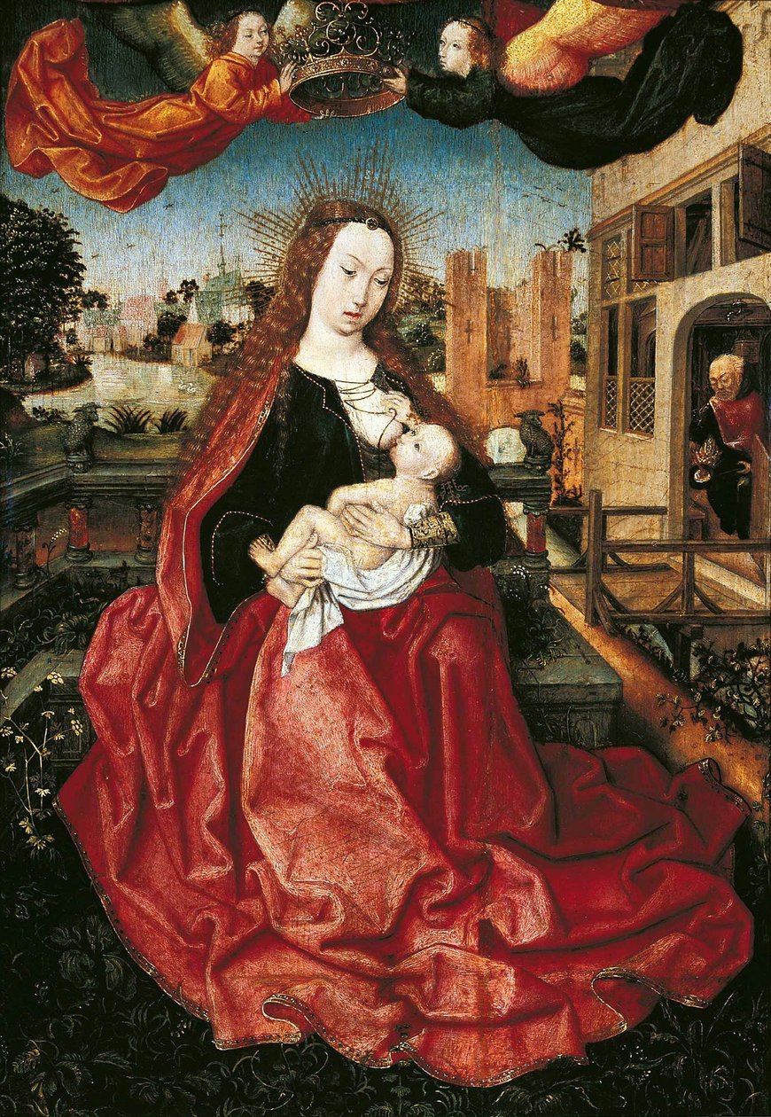 Madonna og barn kronet av to engler, 1490-tallet av Master of Frankfurt