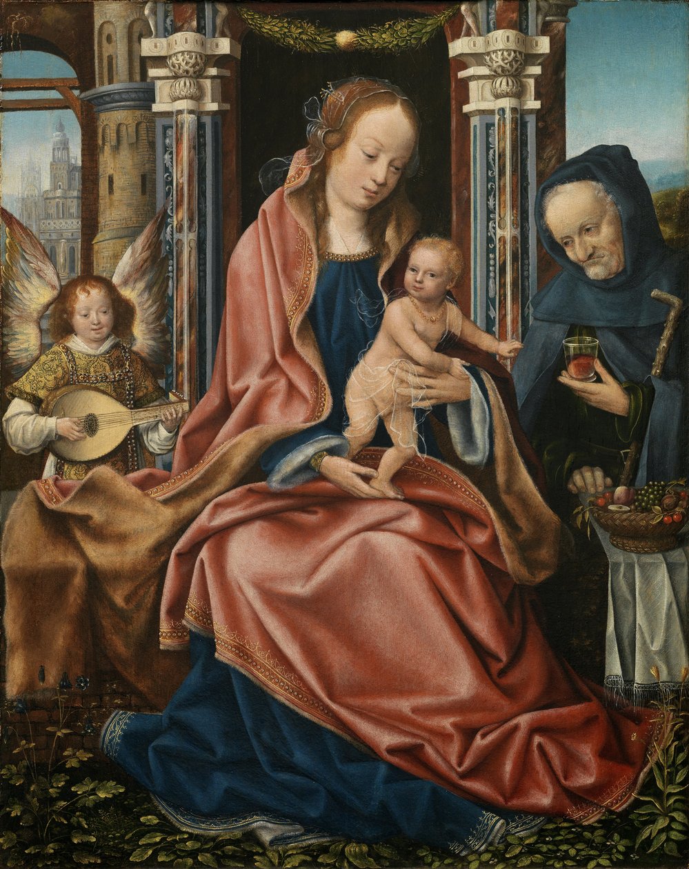 Triptych of the Holy Family with Music Making Angels. Sentralpanel, ca 1510-1520 av Master of Frankfurt