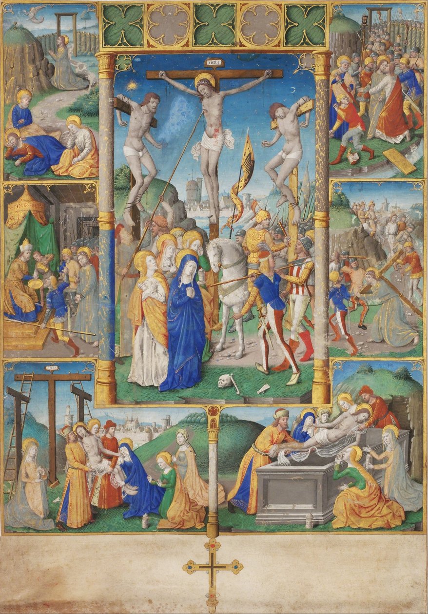 Korsfestelsen med seks lidenskapshistorier av Master of Jacques de Besançon