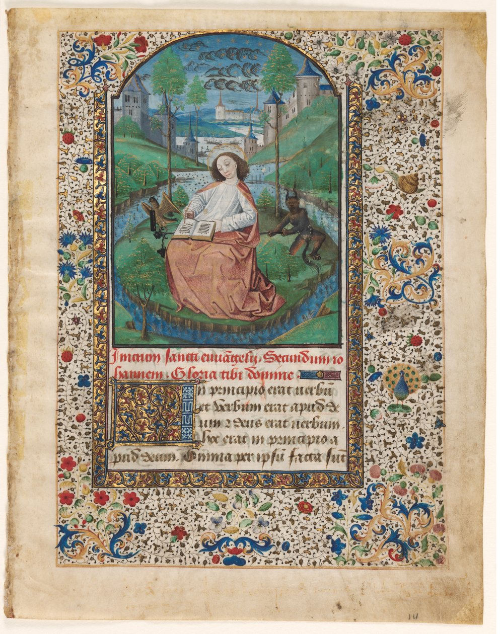 Blad fra en timebok: John on Patmos (1 av 2 utskårne blader) av Master of Jacques de Luxembourg