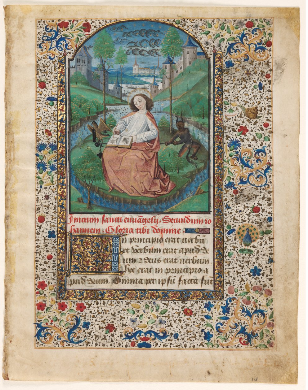 Blad fra en timebok: Johannes på Patmos 1 av 2 utskårne blader, ca. 1465. av Master of Jacques de Luxembourg