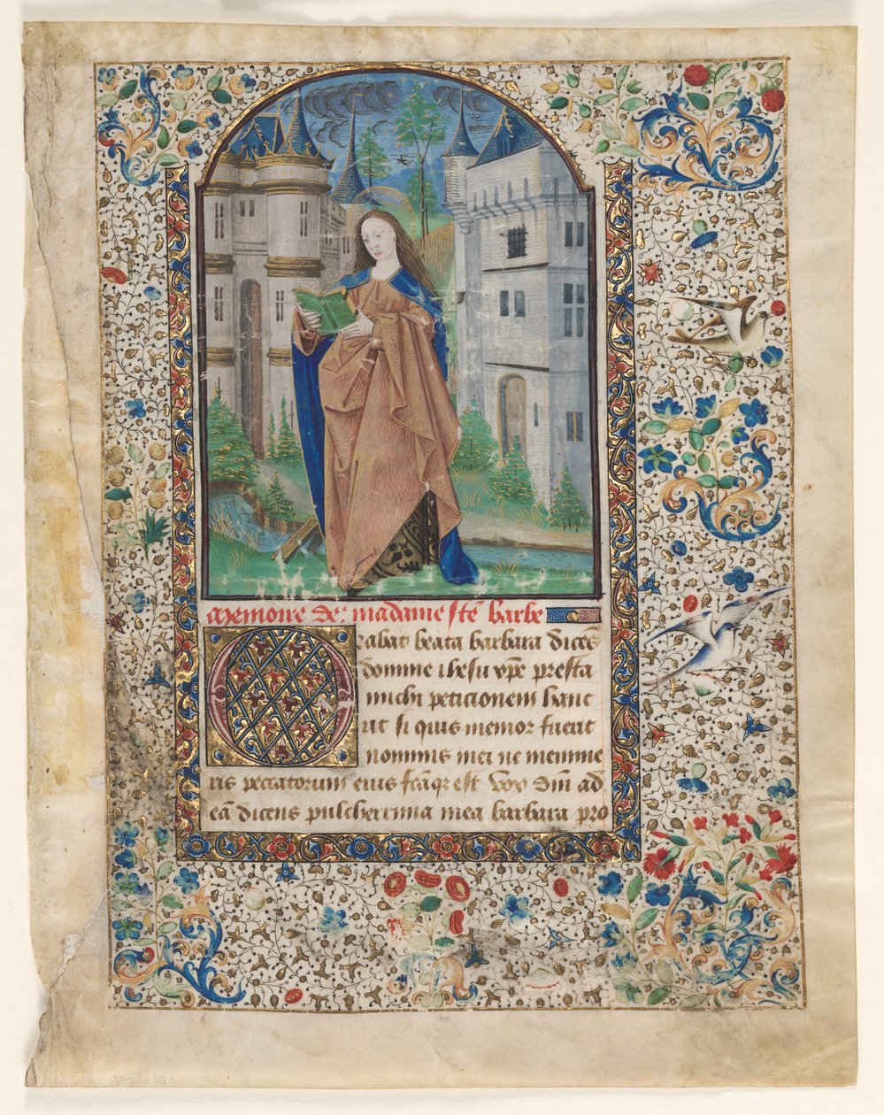 Blad fra en timebok: St. Barbara 2 av 2 utskårne blader, ca. 1465. av Master of Jacques de Luxembourg